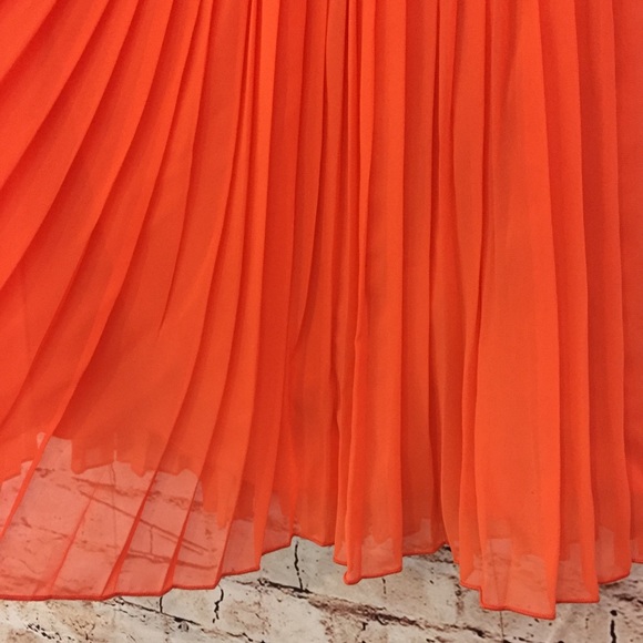 EVERLY A Line Skirt Pleats Sheer Orange Large - Picture 5 of 8